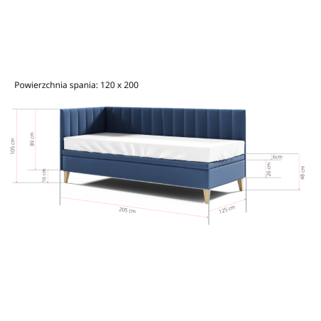 OD RĘKI! INTARO A9 Łóżko 120x200 narożne z pojemnikiem, dwukolorowe w tk. Moly, strona łóżka prawa