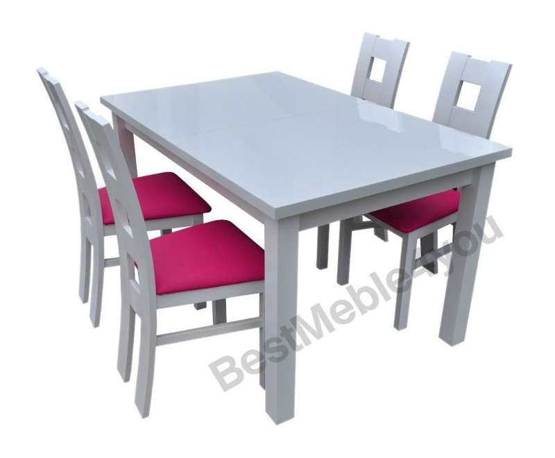 Zestaw: białe krzesła WINDOW + stół biały wysoki połysk 80x140 CM