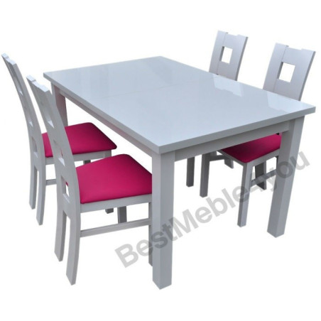 Zestaw: 4x białe krzesła WINDOW + stół 80X150-190  BRILLANT 1