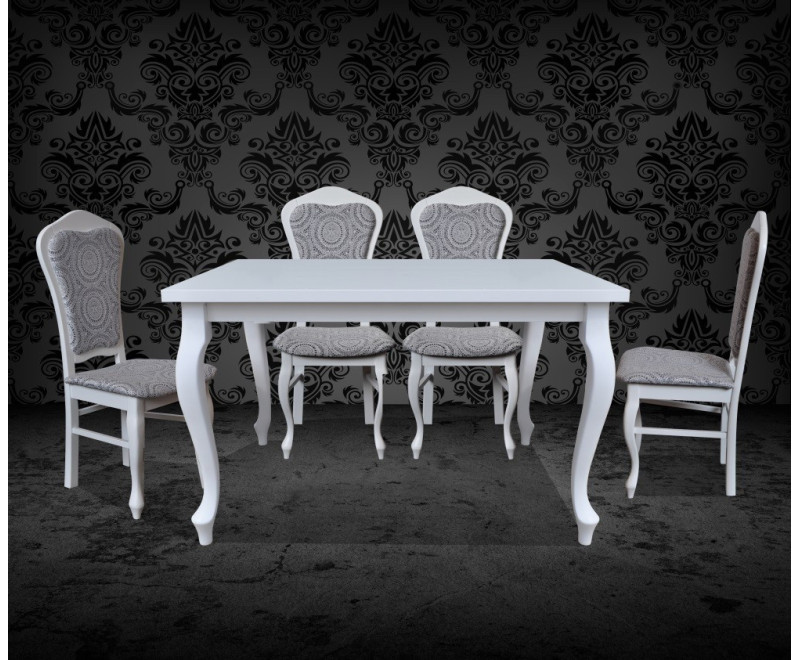 Zestaw: 4 krzesła DAMA w tkaninie LILI  koronka + stół 80x150-190 BRILLANT 2