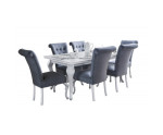 Zestaw biały połysk: Stół MERSO LK 90x170-210+ 6x  krzesła MERSO S61 pikowane guziakami
