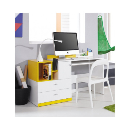 MOBI 11 nowoczesne biurko młodziezowe białe (turkus / żółty)