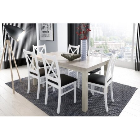 Zestaw w stylu skandynawskim: stół LARGO  80x150-190 + 6x krzesło SKANDI
