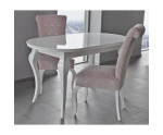 ZESTAW: 2x  krzesło MERSO 64 z pikowaniem kryształkami + stół MERSO LL 80x140+40 cm biały połysk