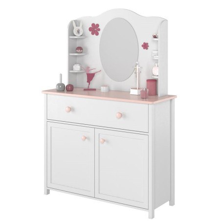 LUNA LN06 + LN05  Komoda z toaletką i lustrem. biały + róż