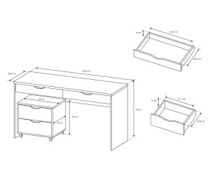 TIMI Proste biurko z szufladami 138 cm. szare