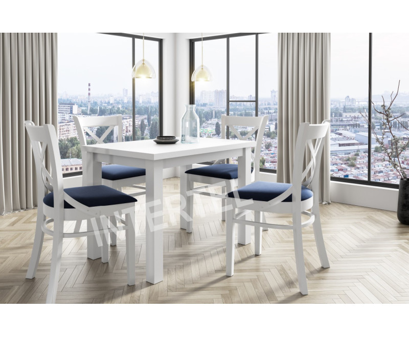 Zestaw: 4x MODERN 1 Białe krzesło tapicerowane z krzyżem + biały stół BOSTON 70x100 cm