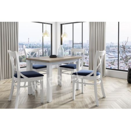 Zestaw: 4x MODERN 1 Białe krzesło tapicerowane z krzyżem + stół LAMARENTO 70x100 cm