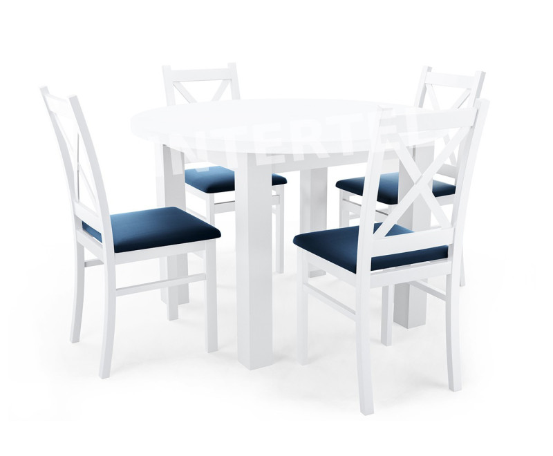 Zestaw biały: Stół okrągły MODERN M37 + 4x krzesło SKANDI z krzyżem