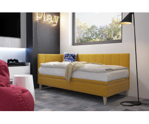 INTARO A9 Pojedyncze łóżko 90x200 tapicerowane z zagłowiem i osłoną boczną oraz pojemnikiem