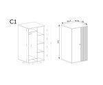 CALI  C1-1 Szafa dwudrzwiowa z lamelami na nóżkach