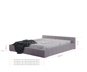 ROSE 3b Niskie łóżko tapicerowane 160x200 z przeszyciami