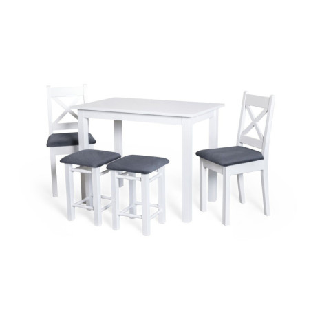 MOOD Biały zestaw: stół 60x100 + 2 krzesła + 2 taborety, TK. loca 21
