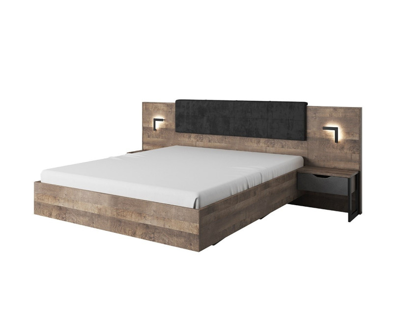 ARDENA Zestaw A - łóżko 160x200 ze stolikami nocnymi i stelażem + oświetlenie