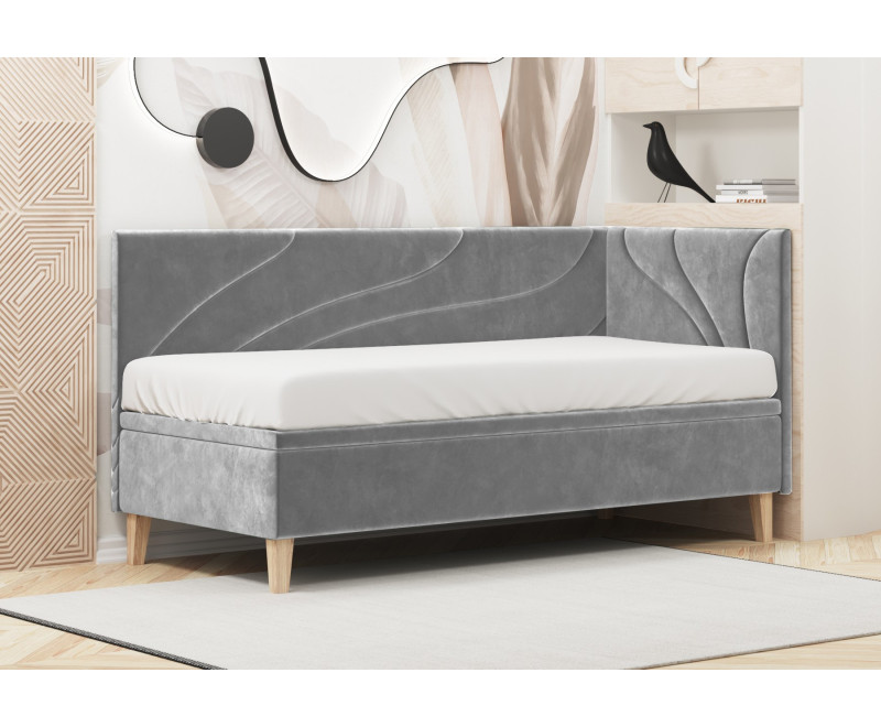 NEPTUN 1R Pojedyncze łóżko FALA 90x200 tapicerowane z pojemnikiem