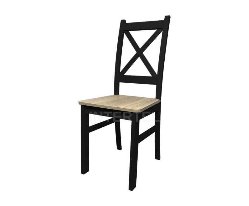 Czarne krzesło SKANDI z krzyżem, siedzisko dąb sonoma