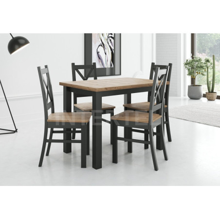 Zestaw: 4 krzesła SKANDI + stół SZTOKHOLM 70x100 cm (kraft złoty + czarny)