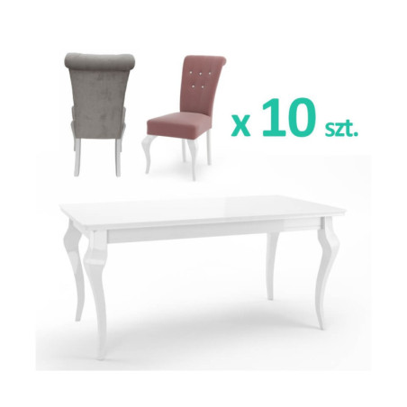 Zestaw: stół MERSO LL 100x200-300 biały połysk + 10 krzeseł MERSO 64