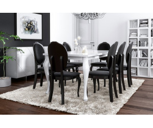 ZESTAW GLAMOUR:  8x Czarne krzesło SONIA tk. bluvel 19 + stół BRILLANT 2 biały połysk 90x200-300 cm
