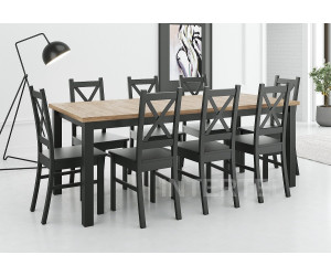 Zestaw 8 os: krzesła SKANDI + stół SZTOKHOLM 90x200-300 cm (kraft złoty + czarny)