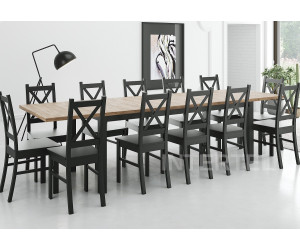 Zestaw 12 os: krzesła SKANDI + stół SZTOKHOLM 90x200-300 cm (kraft złoty + czarny)
