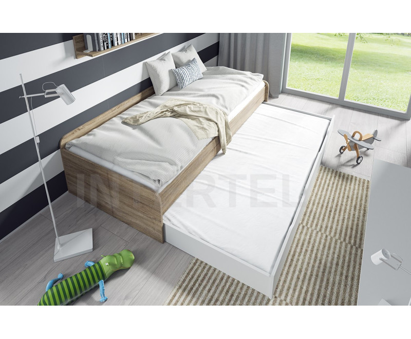 BALTO wysuwane łóżko dwuosobowe 90x200, dąb sonoma + biały