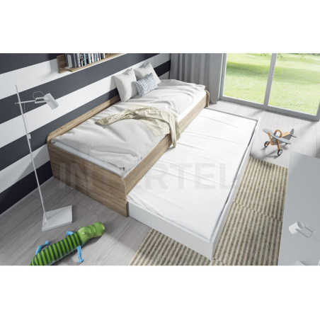 BALTO wysuwane łóżko dwuosobowe 90x200, dąb sonoma + biały