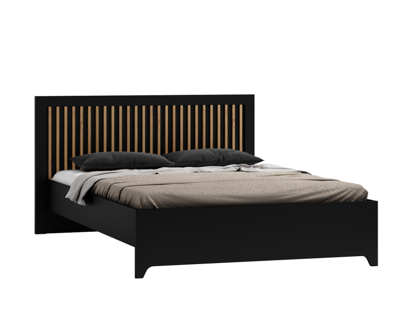 NICOLE N11 Czarne łóżko z lamelami 140x200, czarny+artisan
