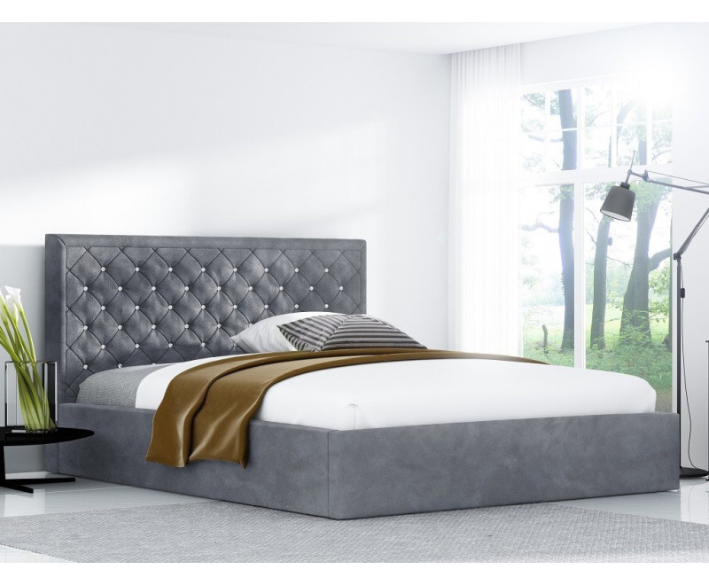 GOLDEN 7 Długie łóżko tapicerowane z kryształkami (220 cm dł. powierzchni spania) wymiary!