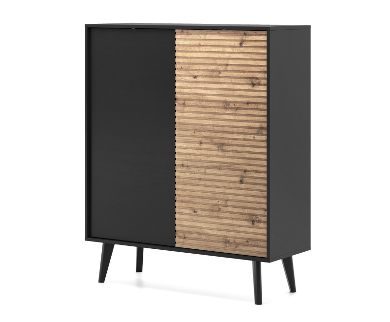 PRIMO KD104 Komoda dwudrzwiowa, frezowany front MDF dąb artisan / czarny