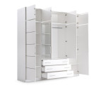 BALI 240 Biała szafa czterodrzwiowa z szufladami, lustrem i nadstawką