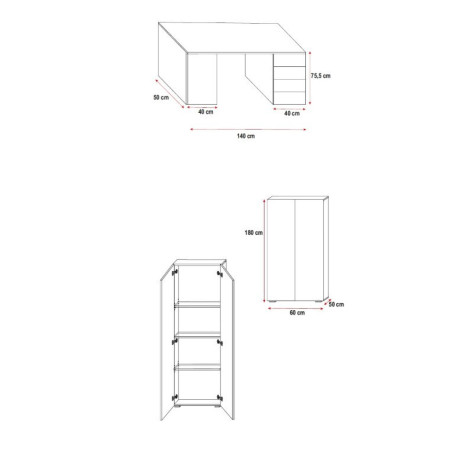OD RĘKI! MAJA  4D  Łóżko piętrowe z materacem +  szafa + biurko, biały połysk