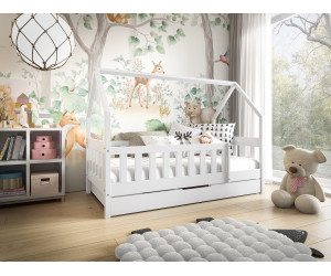 SZYBKO! TYMEK Drewniane białe łóżko jednoosobowe DOMEK 80x160 z szufladą