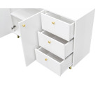 NICOLLA Biała komoda dwudrzwiowa z szufladami na nóżkach, złote uchwyty i nóżki
