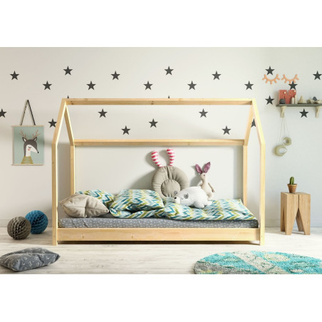 MIA Sosnowe łóżko dziecięce domek 80x180 + stelaż, kolor natura