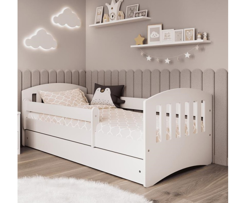 SONIC 1 Białe łóżko dziecięce 80x160 z barierką i szufladą