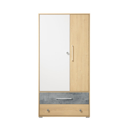STEP ST1 Szafa 2- drzwiowa z szufladami 90 cm, dąb biszkoptowy+biały+beton
