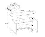 EMI L02 Komoda dwudrzwiowa z szufladami 2D2S w stylu loft, czarna z lamelami + dąb evoke