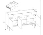 EMI L01 Komoda trzydrzwiowa z szufladami i lamelami 3D3S w stylu loft, czarny + dąb evoke