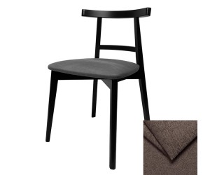 OD RĘKI!! MODERN M44 Krzesło drewniane, półokrągłe, czarne, z tapicerowanym siedziskiem w brązowej tkaninie Lotus 5
