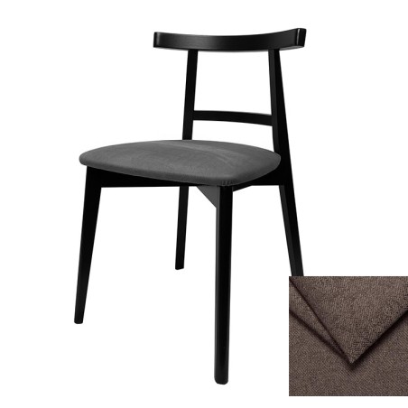 OD RĘKI!! MODERN M44 Krzesło drewniane, półokrągłe, czarne, z tapicerowanym siedziskiem w brązowej tkaninie Lotus 5
