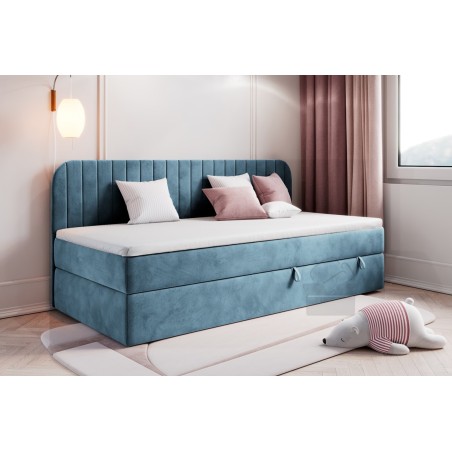 OD RĘKI! MACIUŚ łóżko tapicerowane 80x180 materac Pocet Clasic Comfort, tk. Riviera 74 niebieski